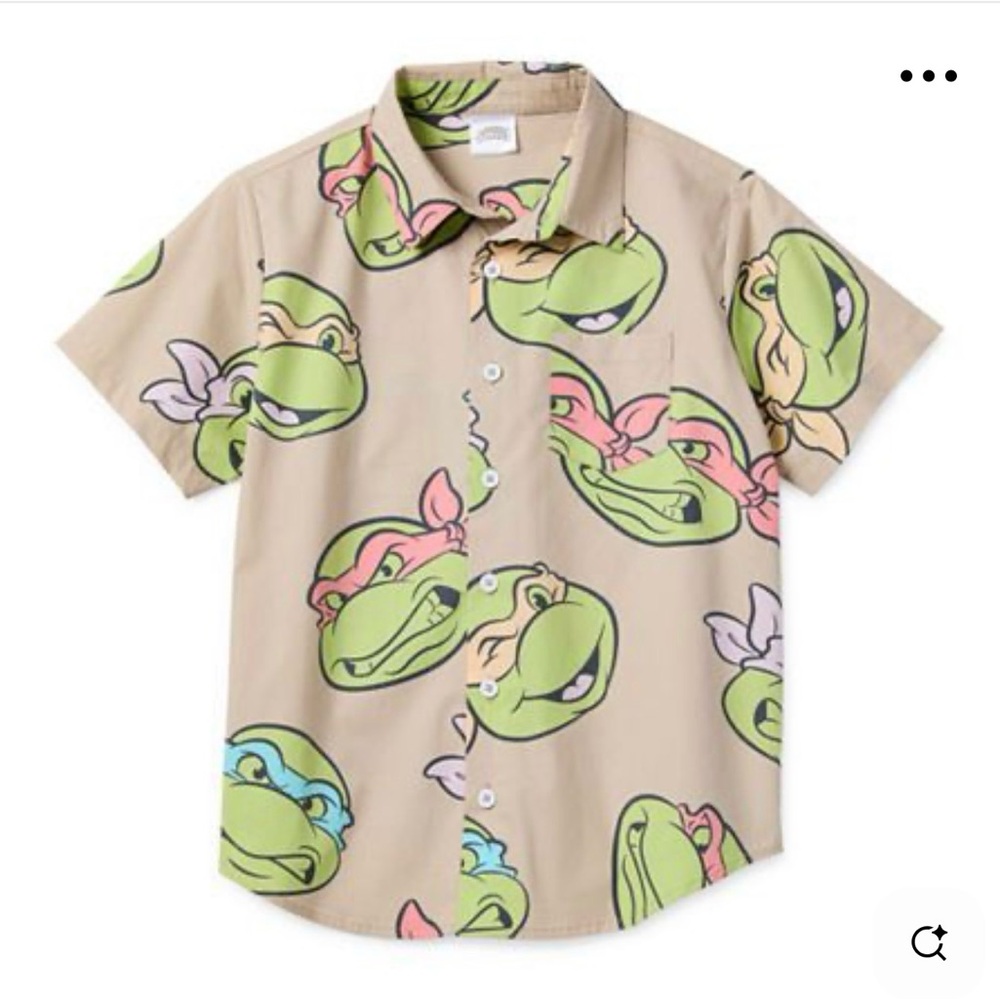 Nickelodeon Beige Button-Down Shirt with Green‎ & Pink Ninja Turtle Faces